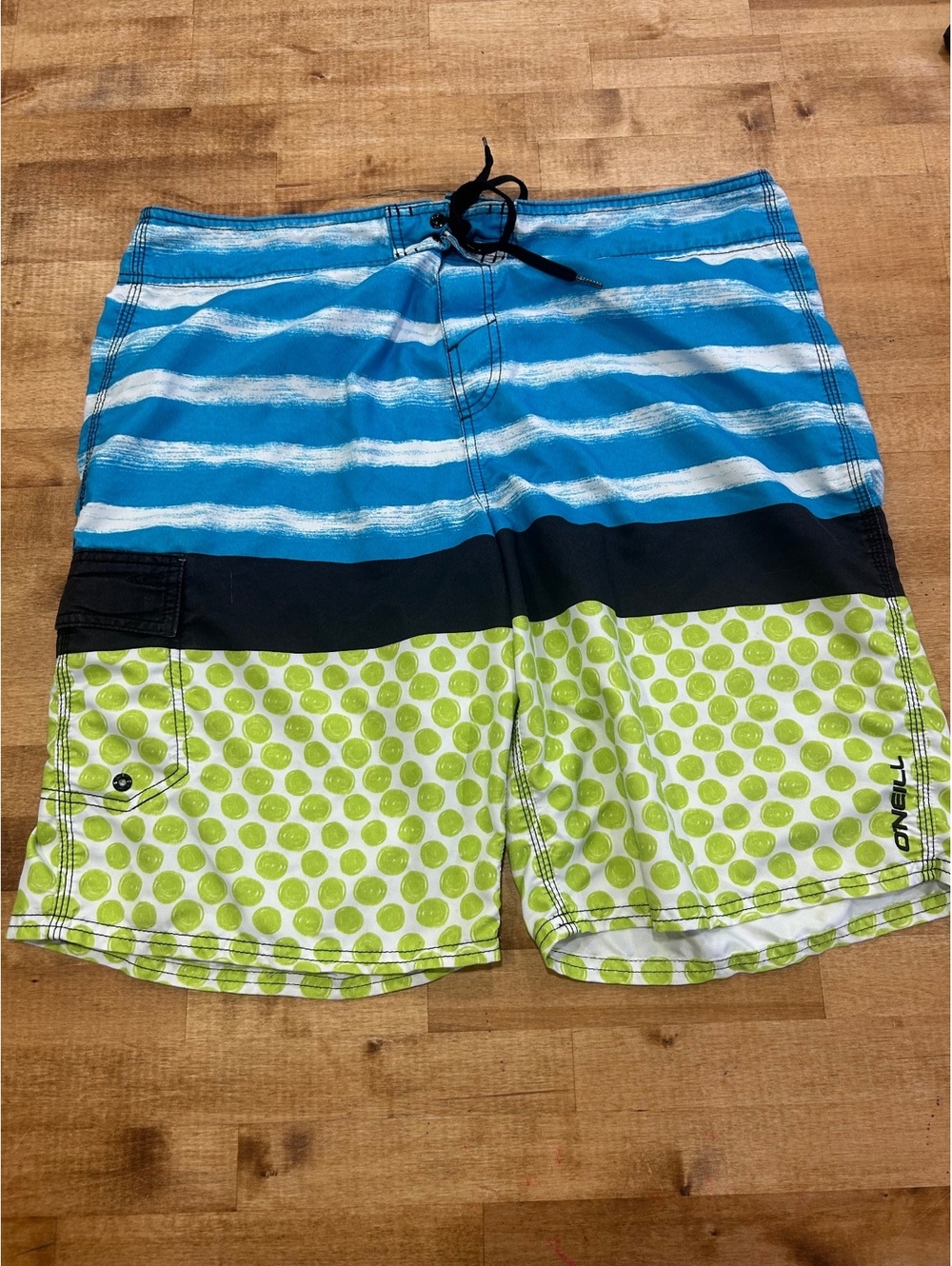 O'Neill Men's Swim Trunks Board Shorts Size 38 Blue Green Polka Dot
